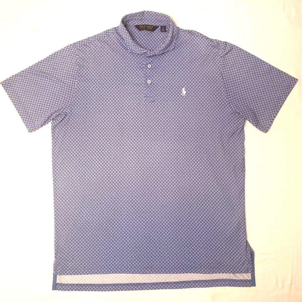 Men's Polo Golf by Ralph Lauren Blue Pattern Polo Shirt. Size Large.